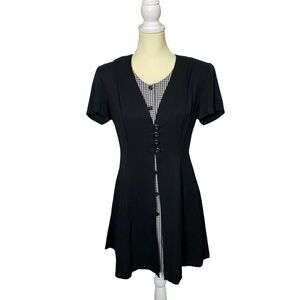 Vintage 90's Lisa Jo Black Gingham A-Line Shirt Dress Women's Size 7/8